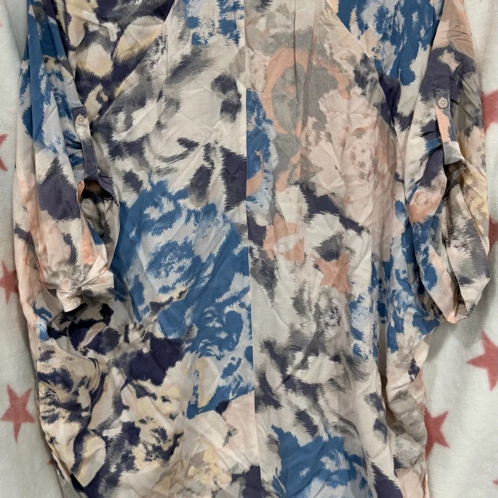 Juicy Couture Blue Pink Tie-Dye V-Neck Tunic with Metallic Trim - Picture 2 of 3